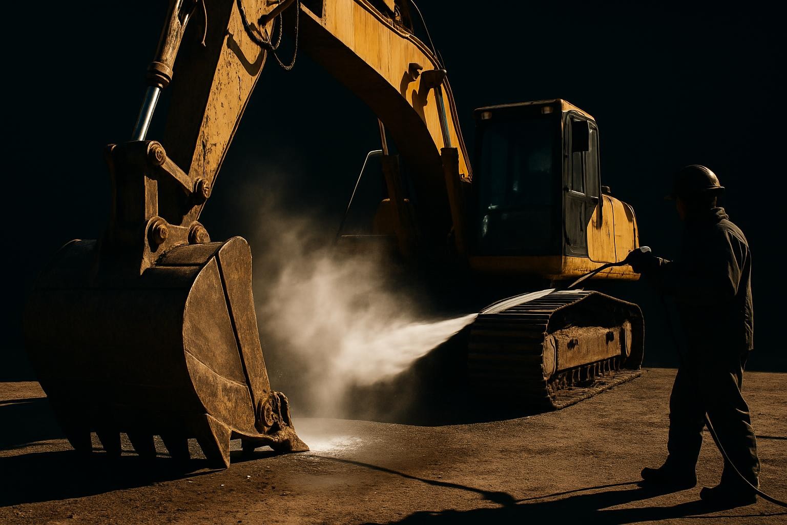 Heavy equipment being pressure washed