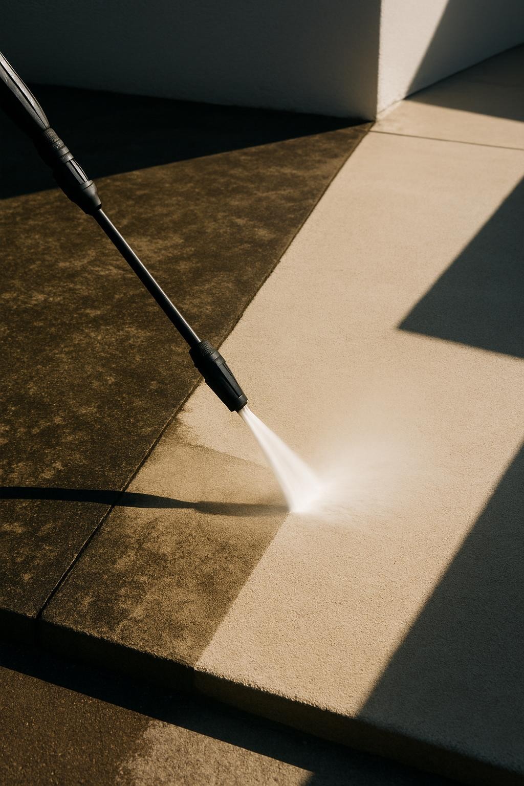 pressure washing in action, outdoor cleaning, before and after, professional equipment, bright and clean outdoor surfaces